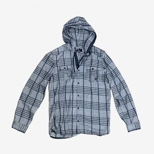 Buffalo David Bitton Hooded Shirt Size XL Blue Plaid Mens
